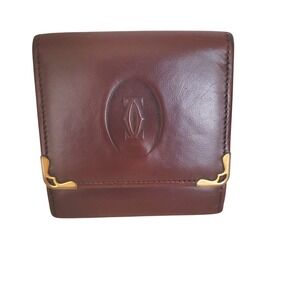 Cartier Vintage Mini Coin Holder Wallet Bordeaux Leather Small Red Burgundy